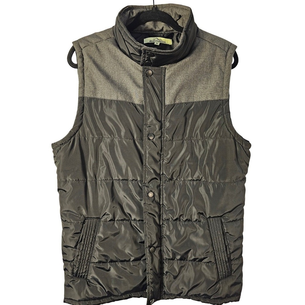 Adventuridge Mens Puffer Vest Black‎ Grey Quilted Full Zip Snap Layering Medium
